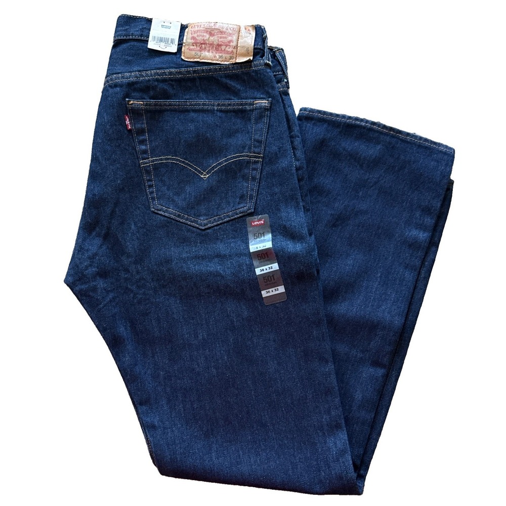 Levis 501 Jeans Men's Button Fly 36 x 32 Blue Light Denim 99% Cotton Dark Wash